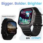 TWS Crown Smart Watch 1.95'' Screen, BT Calling, Working Crown, Zinc Alloy Frame, 900 Nits Brightness, AI Voice Assistant, SpO2 Monitoring, 120+ Sports Mode (Pure Black)